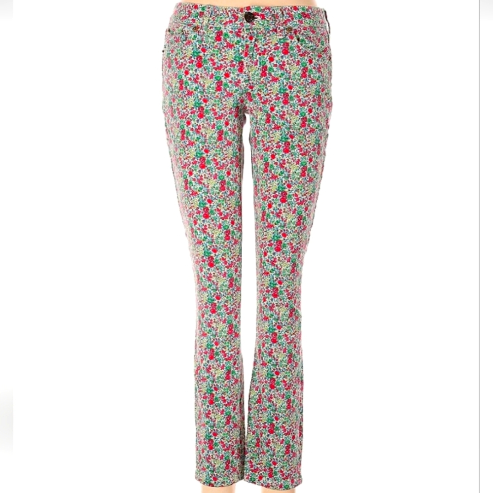 J Crew Toothpick white floral pattern midrise skinny cut ankle jeans